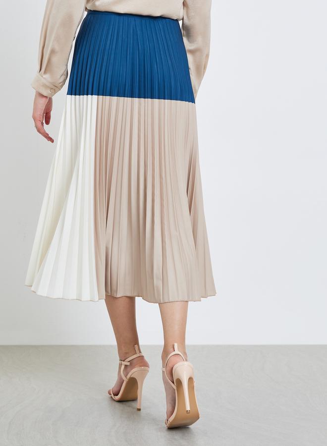 ستايلي تنورة طويلة بكسرات ونمط كتل الالوان بحافة واسعة - Image 3